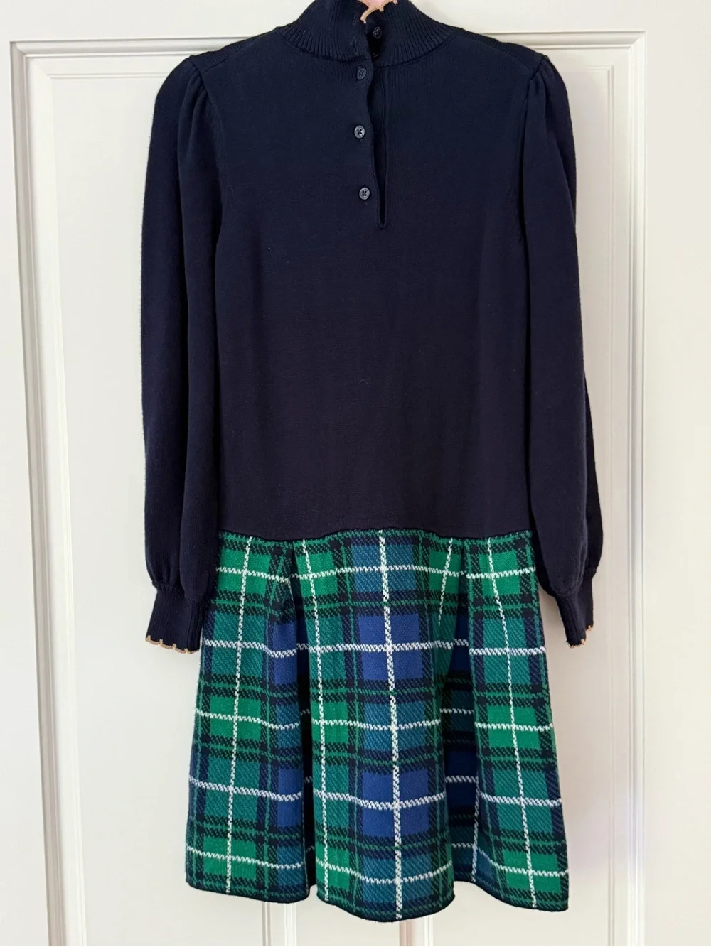 Janie and Jack Navy Knit Bodice with Green & Blue Plaid Skirt Dress